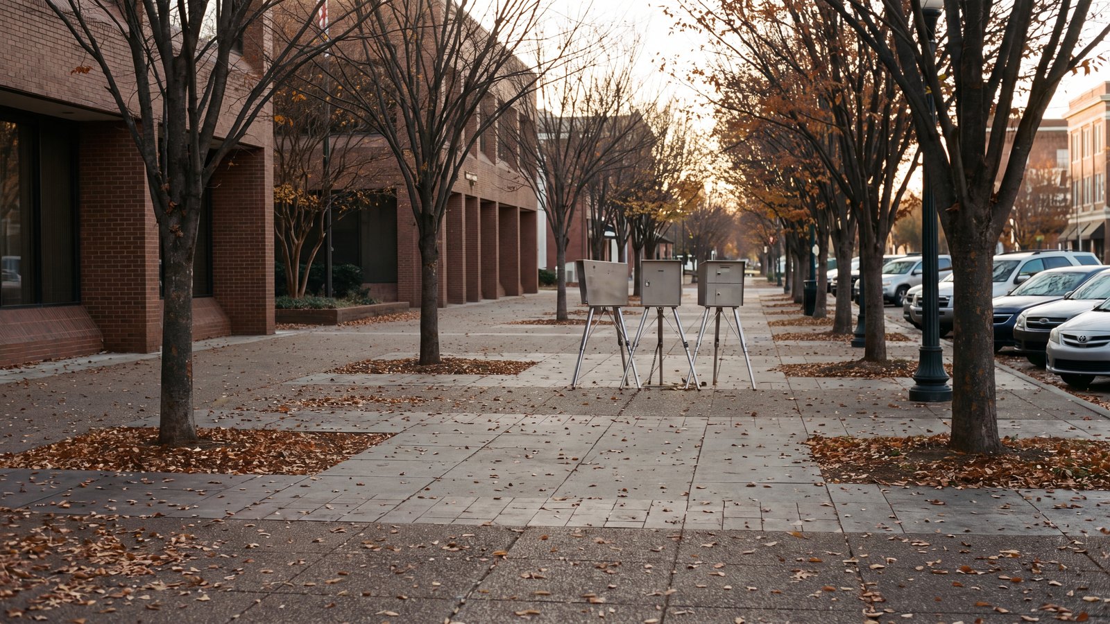 Inland capital downtown kerbside parking spaces with autumn street trees