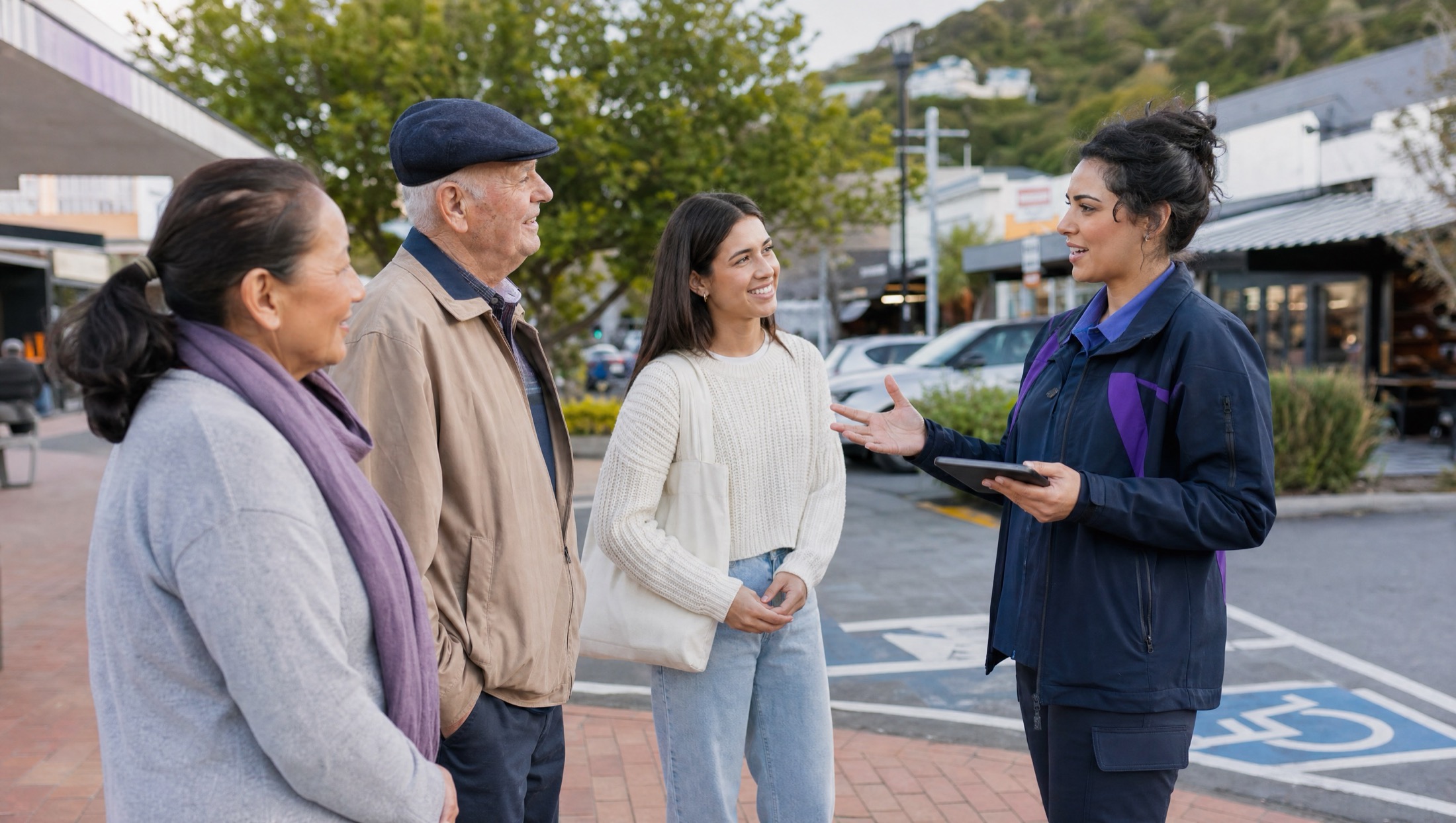 A community officer speaking with local residents