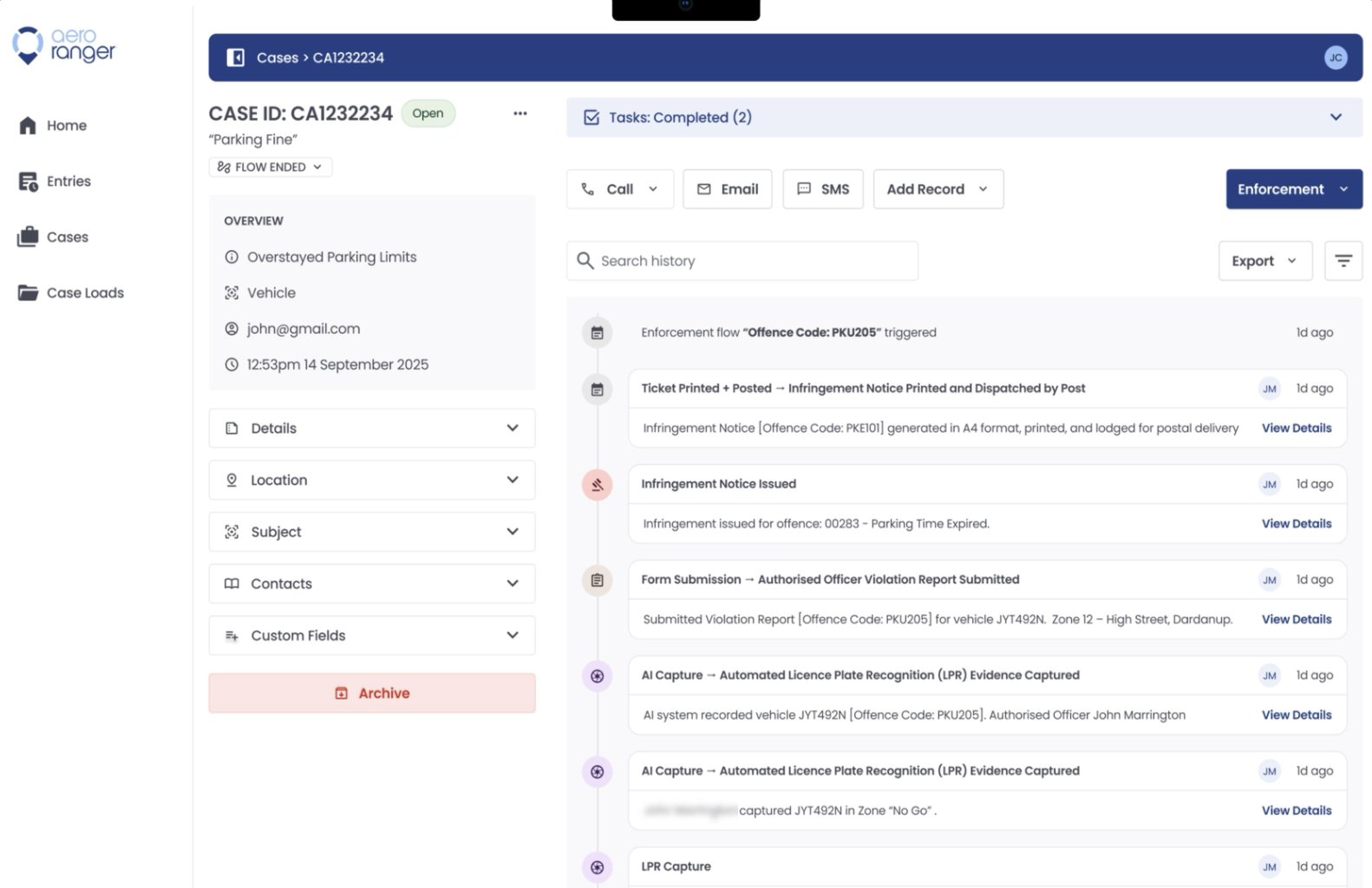 CaseFile case detail with audit timeline